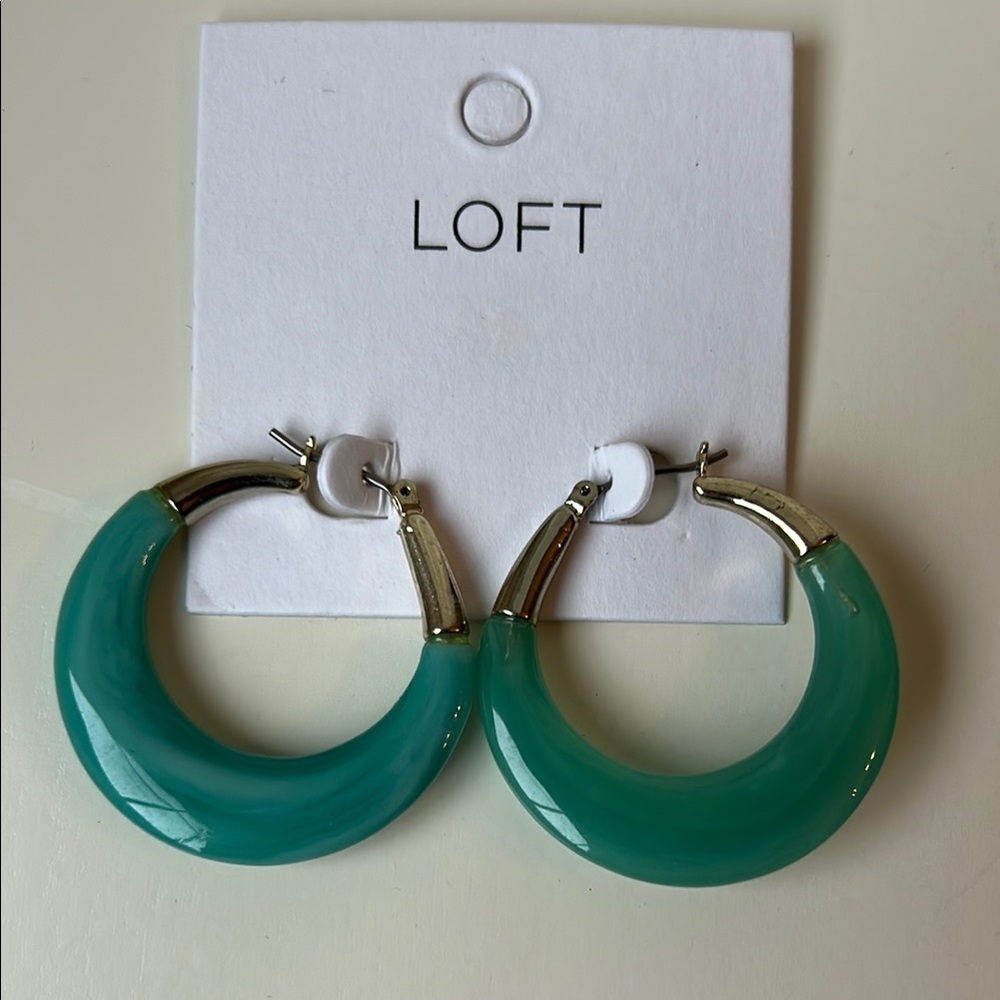 LOFT Teal Green and Gold Chunky Hoop Earrings